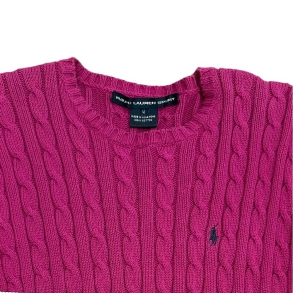 Ralph Lauren Sport Cable Knit Sweater Magenta Pink Pullover Cotton Womens Size M - Picture 4 of 8